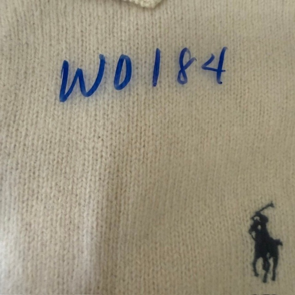 VINTAGE Polo Ralph Lauren 100% Lambswool Polo Sweater Italian Yarn Cream Large - Picture 11 of 11